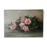 Table, oil on cardboard, bouquet of roses, 1930s
