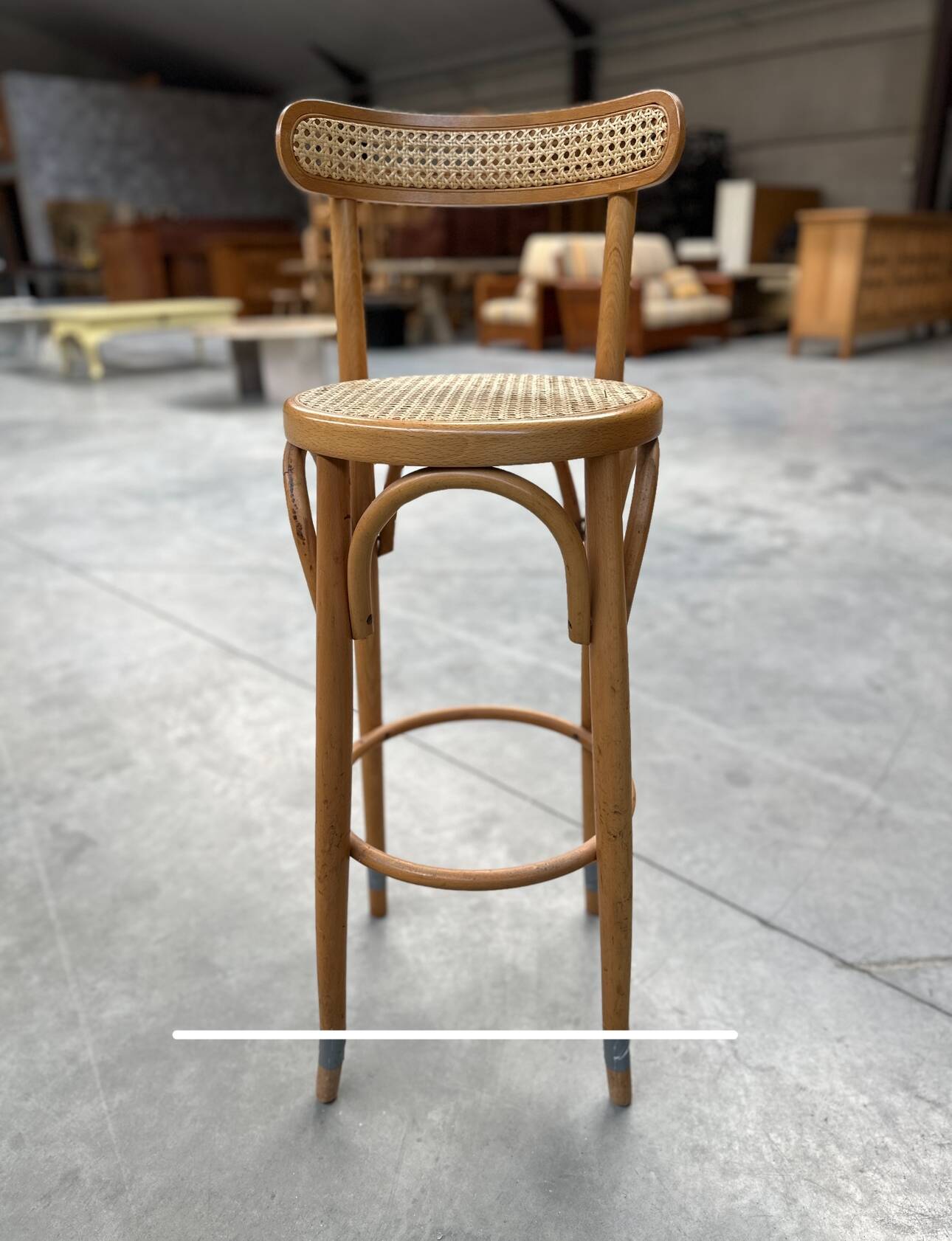 Set of 4 vintage Italian bentwood & cane bar stools, 1970s