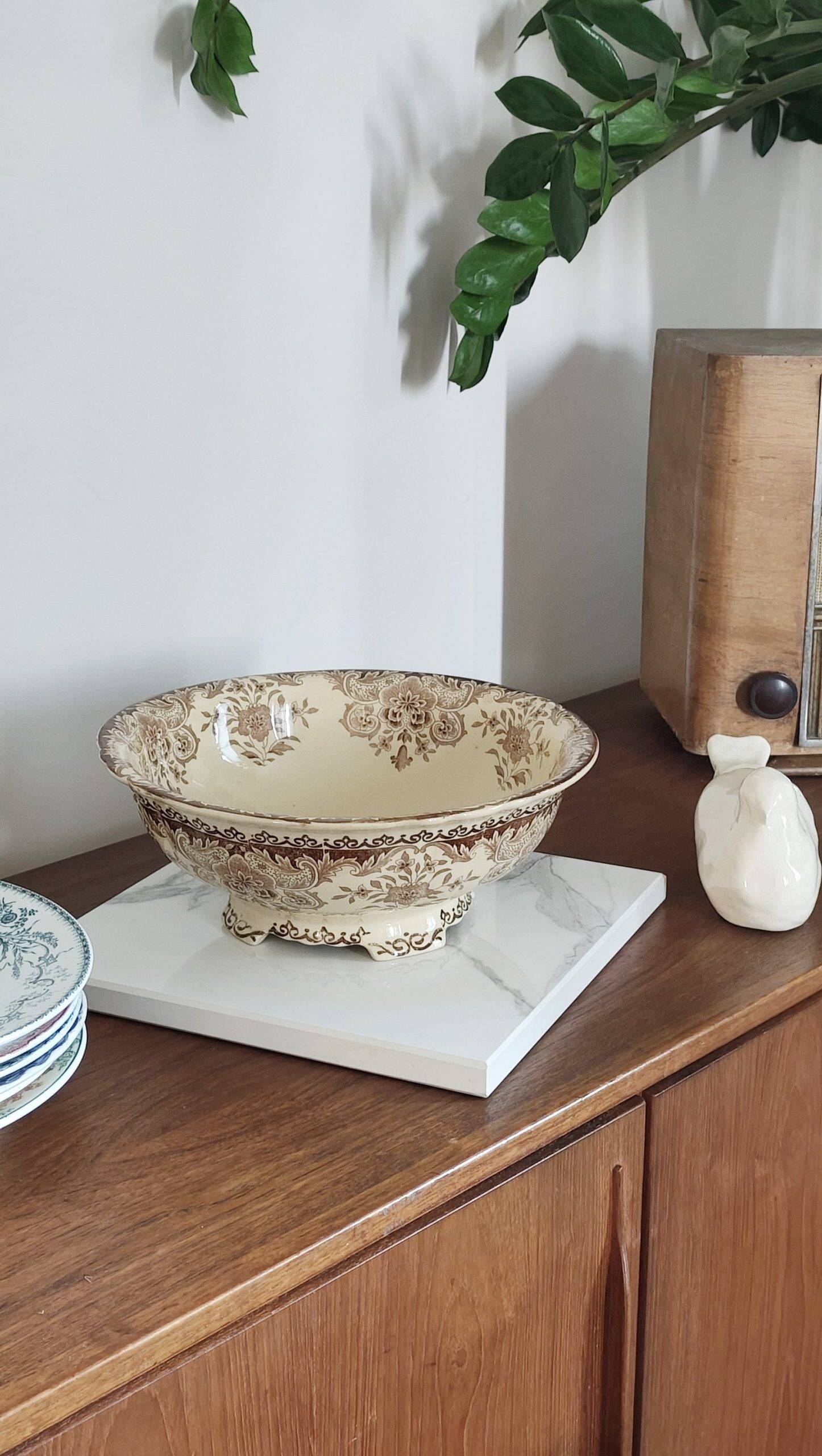 Large antique ironstone salad bowl, BFK Belgium