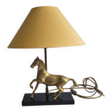 Brass and wood horse lamp