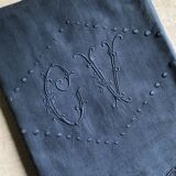 Antique Linen and Cotton Sheet in Navy Blue