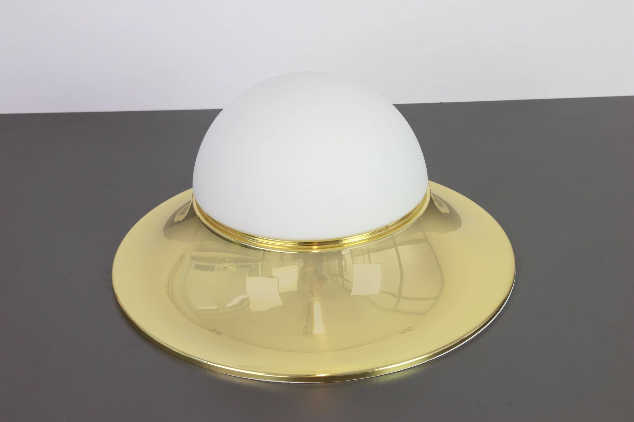 UFO ceiling lights in brass and glass, Limburg, Germany, 1970s.