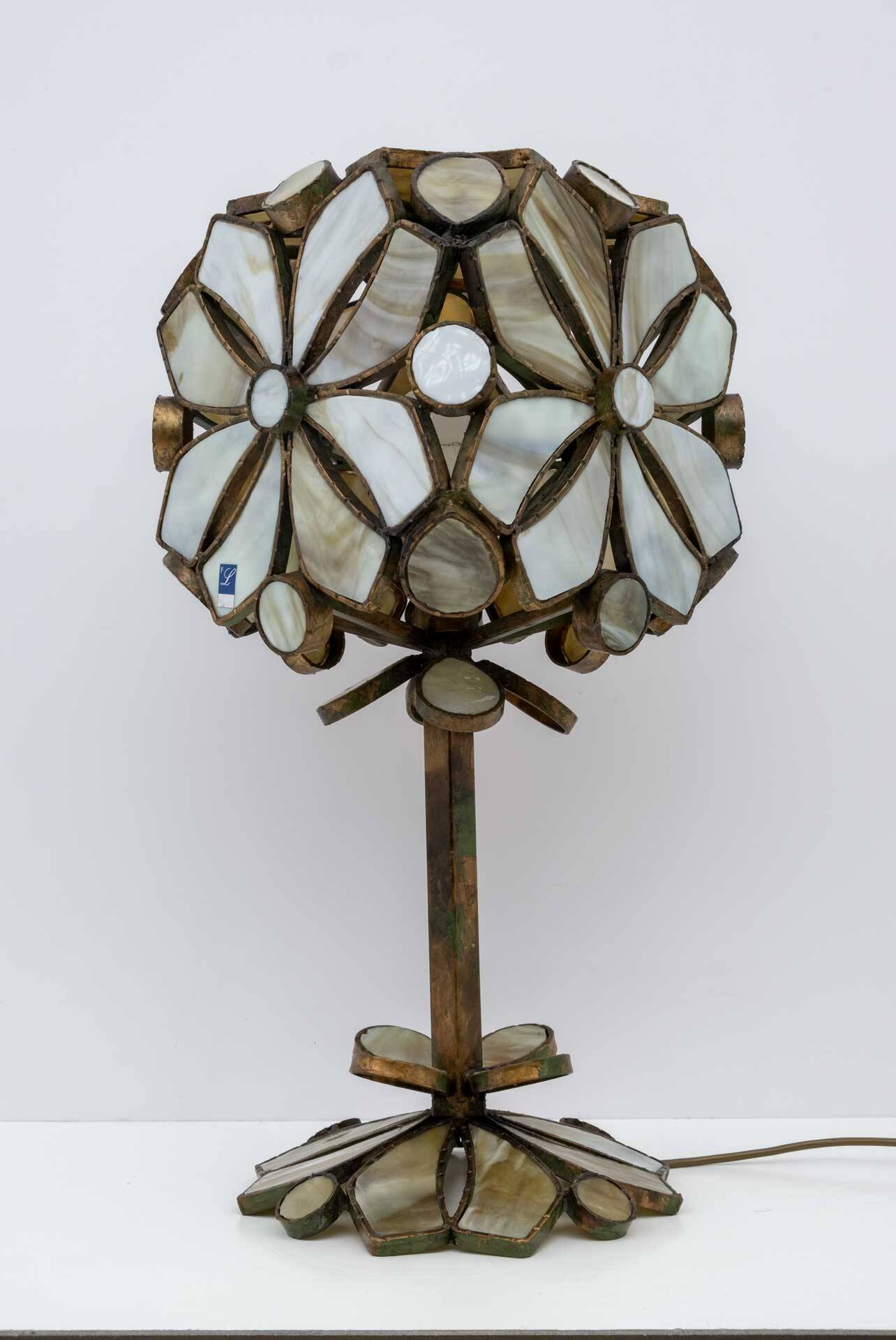 Rare Brutalist Italian Glass Paste and Wrought Iron Table Lamp by Longobard