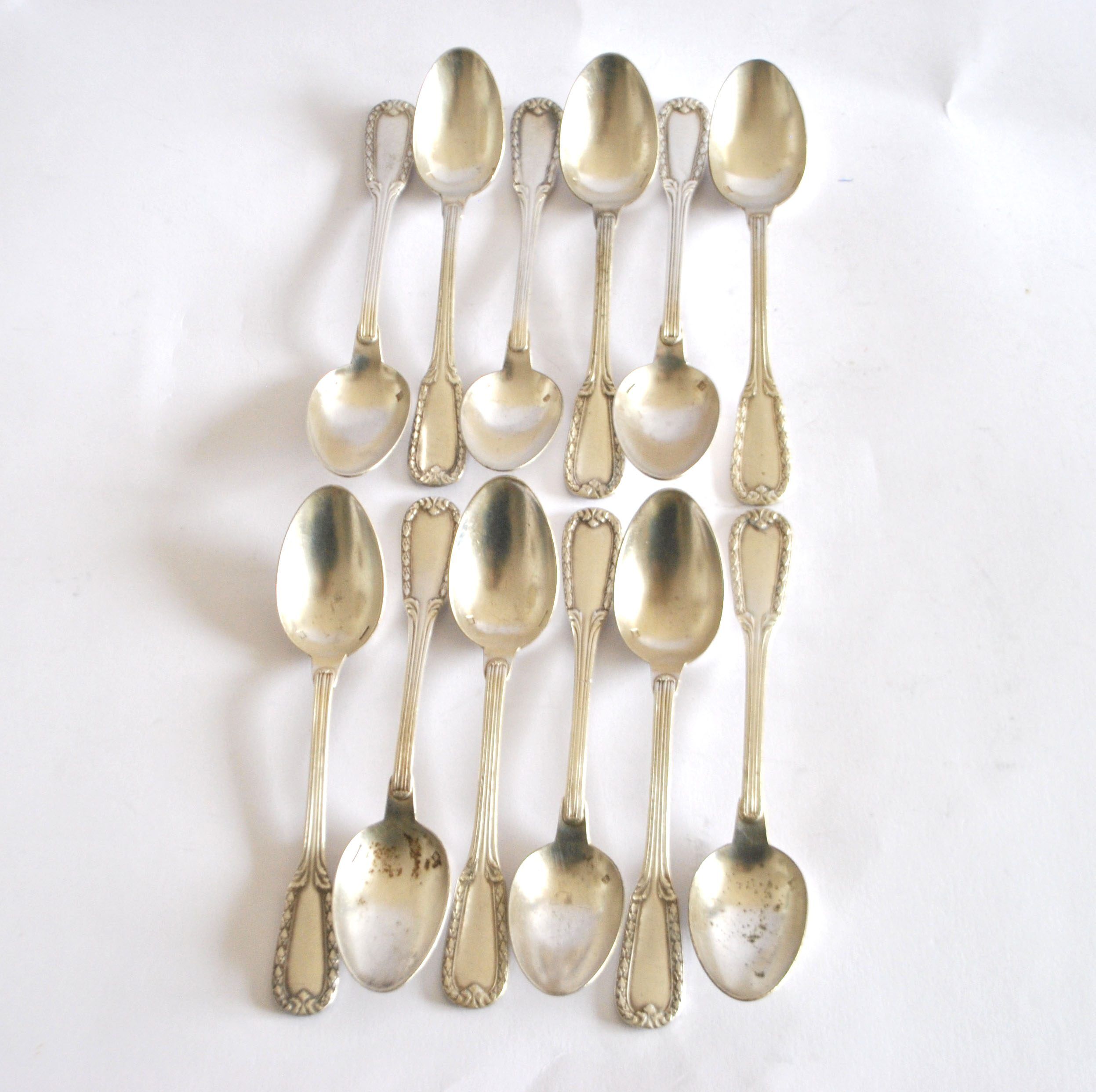 Lot of 12 classic silver-plated metal teaspoons 1900 Silversmith BOULENGER