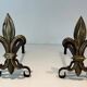 Pair of Bronze and Wrought Iron Chenets with Fleur-de-Lys Supports. France.