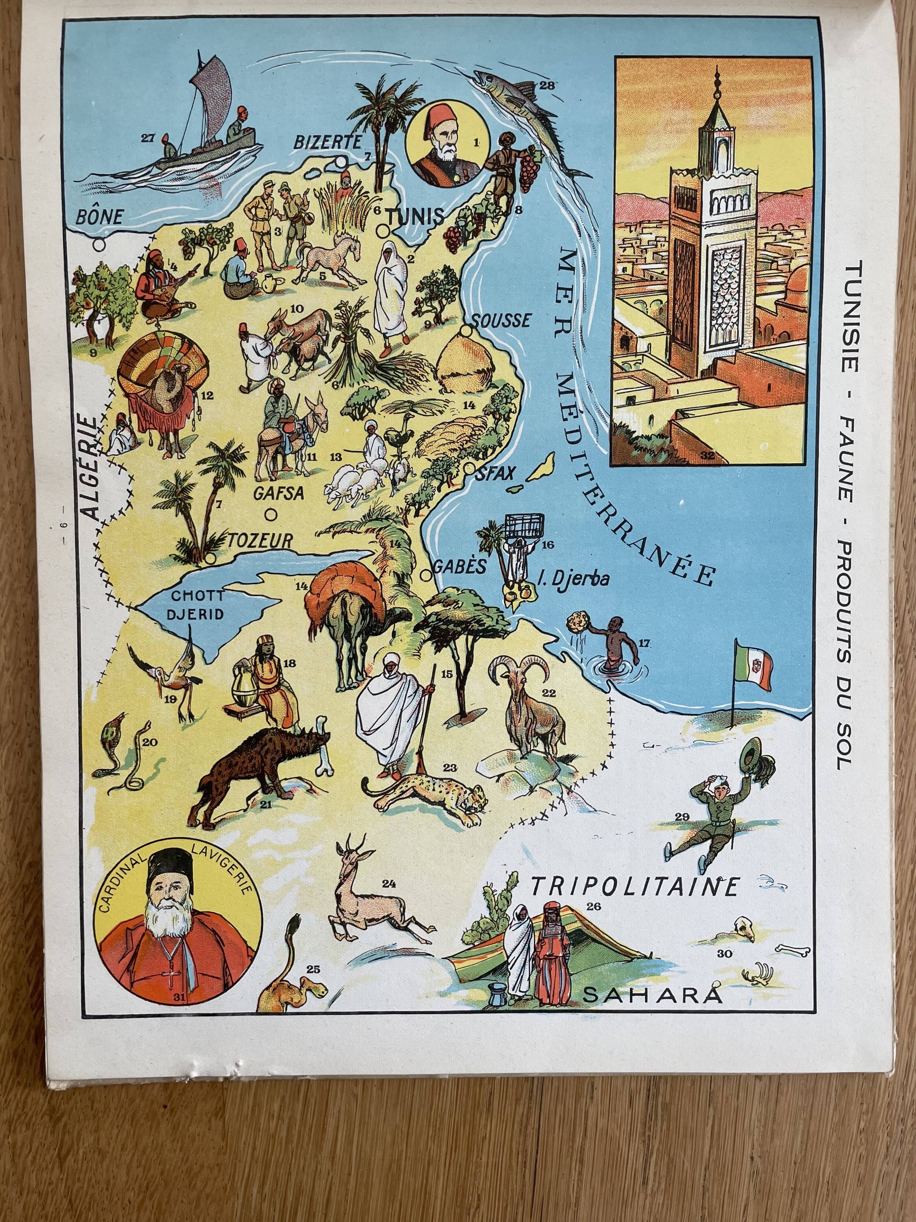Old poster map of Tunisia - 1931