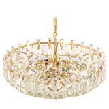 Large chandelier in gilded brass and crystal, by Palwa, Germany, 1970s.