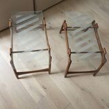 Set of two Italian wooden tables with glass top