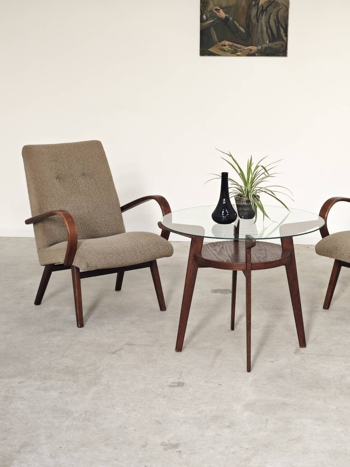 Pair of grey mottled armchairs by Jaroslav Smidek for TON Bystrice