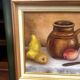 Very beautiful still life representing peaches, pears, knife and pitcher by Roland Jeunot