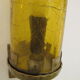 Pair of wall sconces, folded metal and yellow "shattered" glass