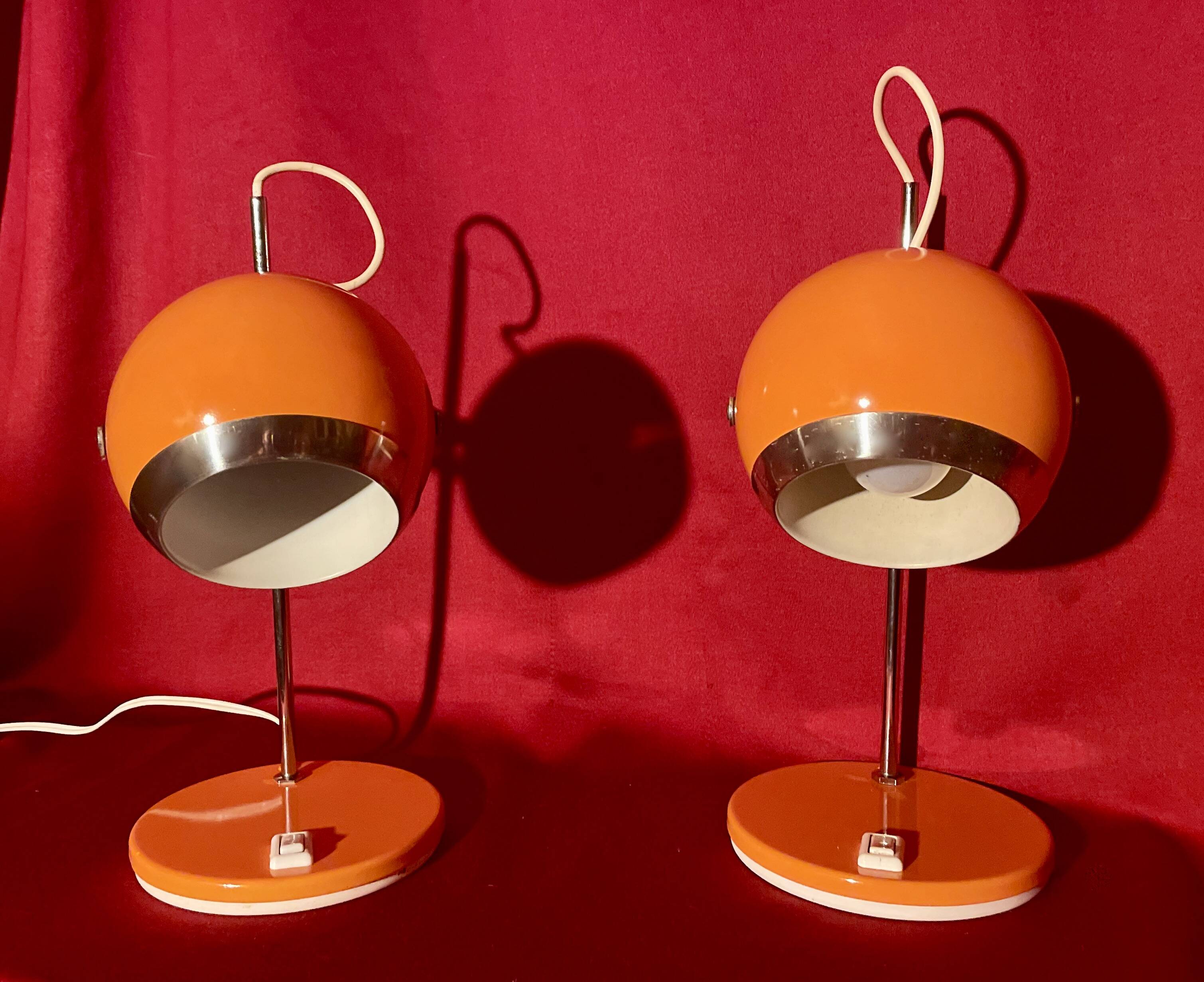 Pair of eye ball lamps, space age, 70s