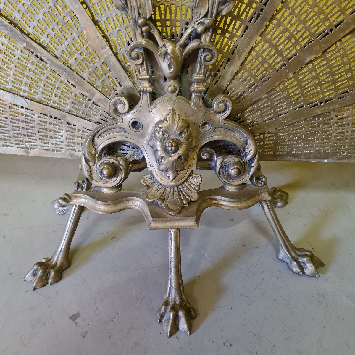 Antique french bronze fireplace screen peacock, from around 1900.