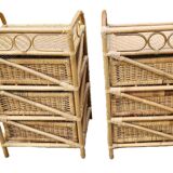2 vintage bamboo and rattan bedside tables from the 1970s