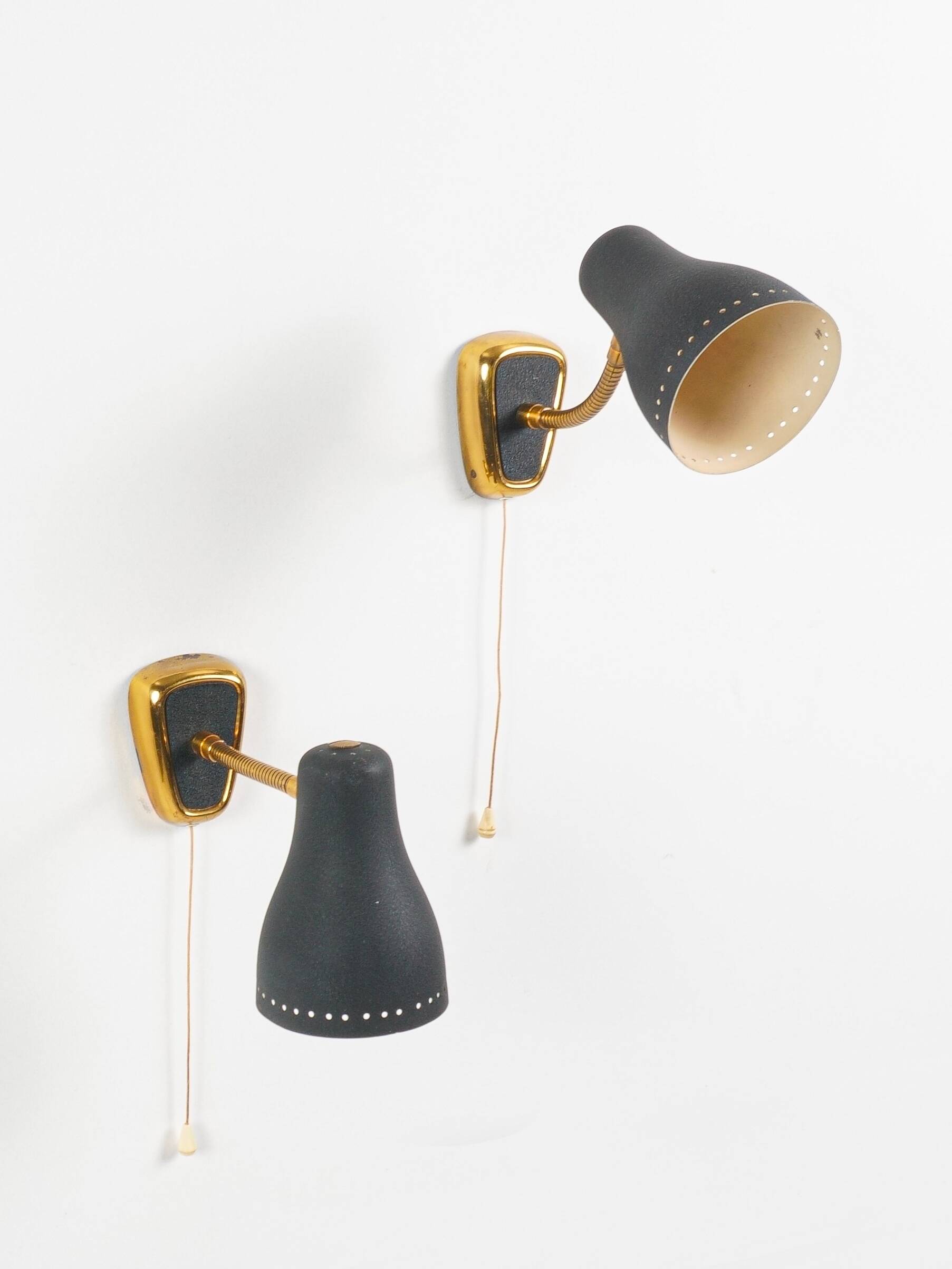 Jacques biny (designer) - pair of adjustable wall lights in brass & metal