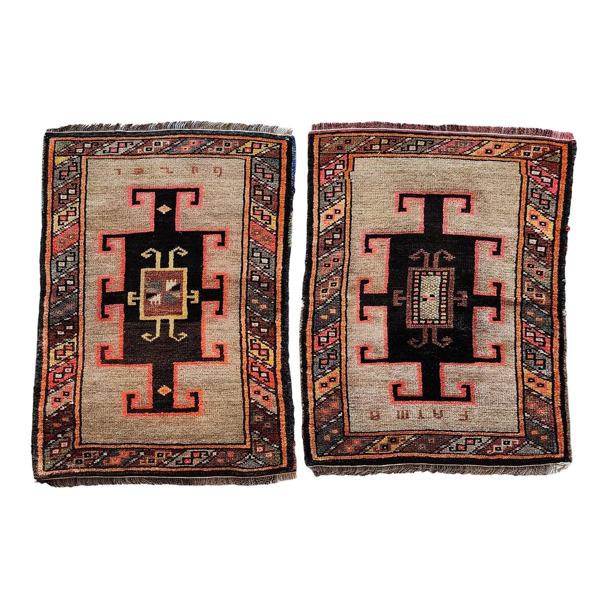 Set of 2 vintage handmade Turkish rugs 57x78 cm