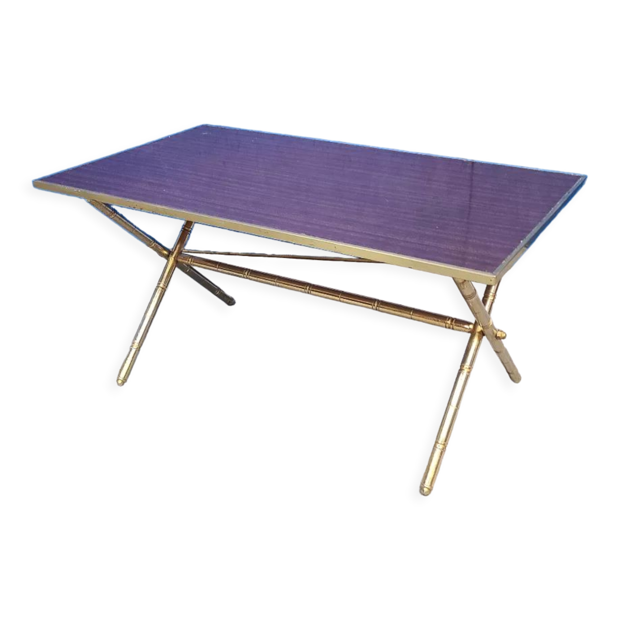 Table basse pied bambou doré et formica palissandre 1972