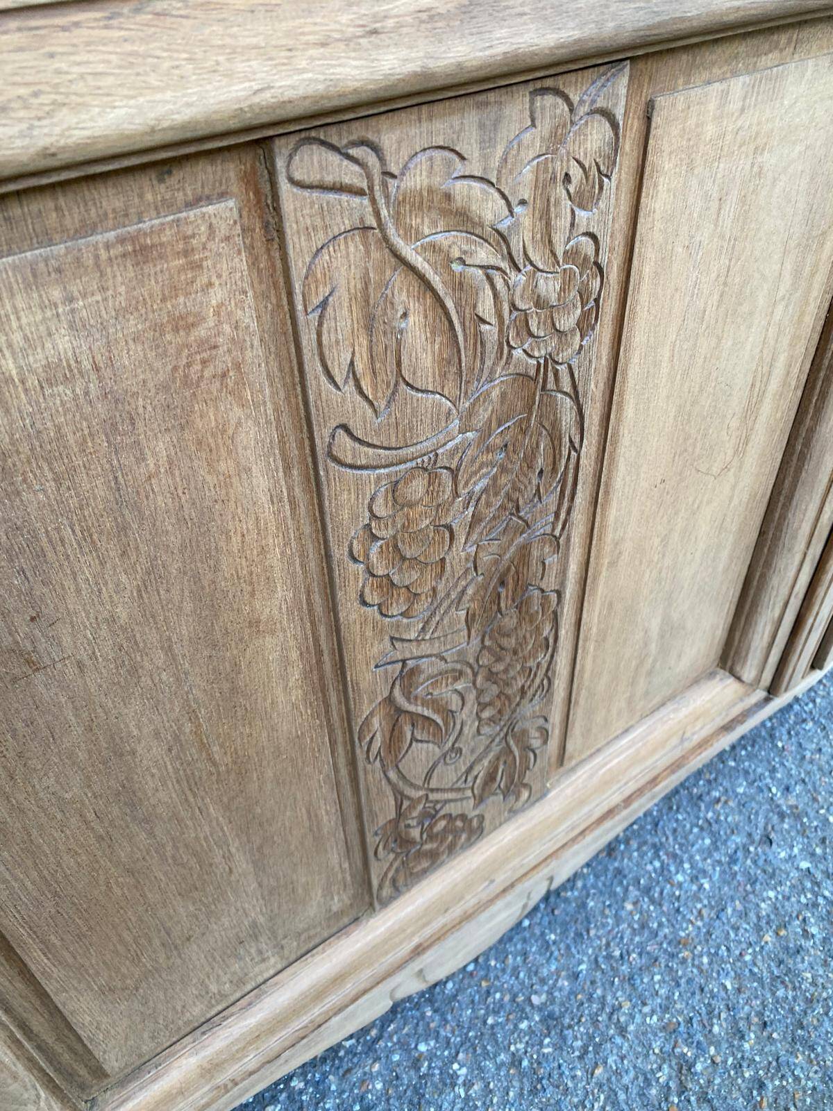 Art Deco vintage Parisian buffet renovated in solid oak and pink marble from the 1930s.