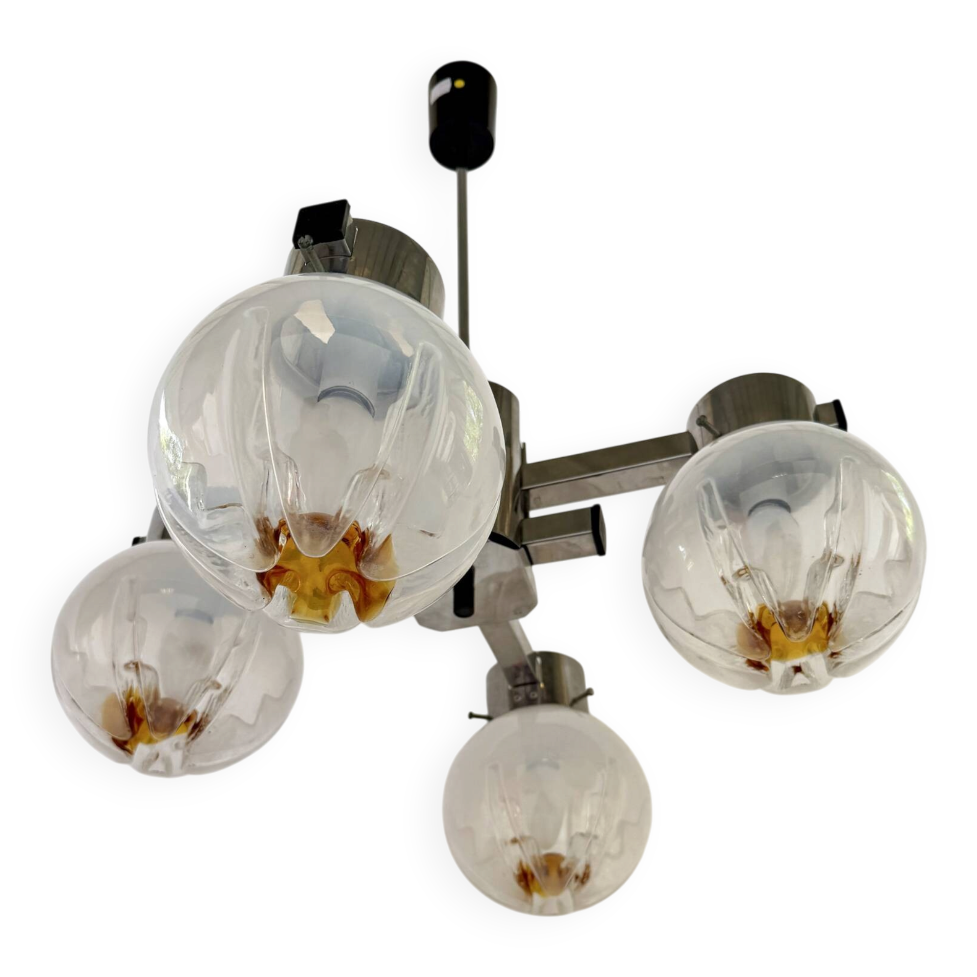 Four-armed chandelier Gaetano Sciolari Mazzega 1970