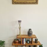 Low solid oak shelf, brutalist style, 60s