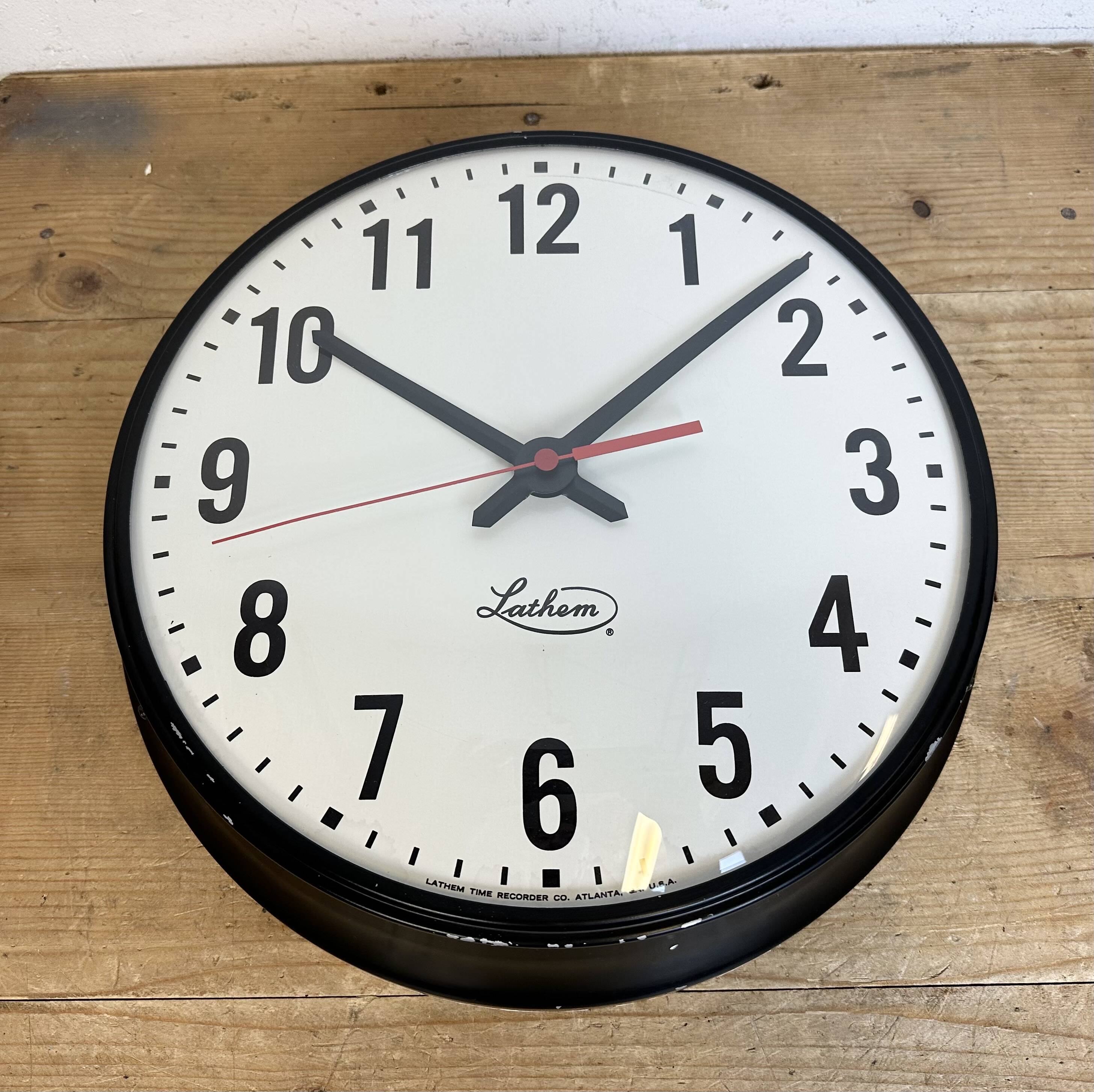 Vintage Black School Wall Clock from Lathem, 1980s