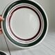 2 green and burgundy strip dessert plates.