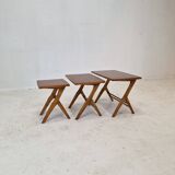 Set of 3 Wooden Nesting Tables, Holland 1960s