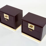 Pair of brass plum lacquer bedside tables Luciano Frigerio Italy 1970