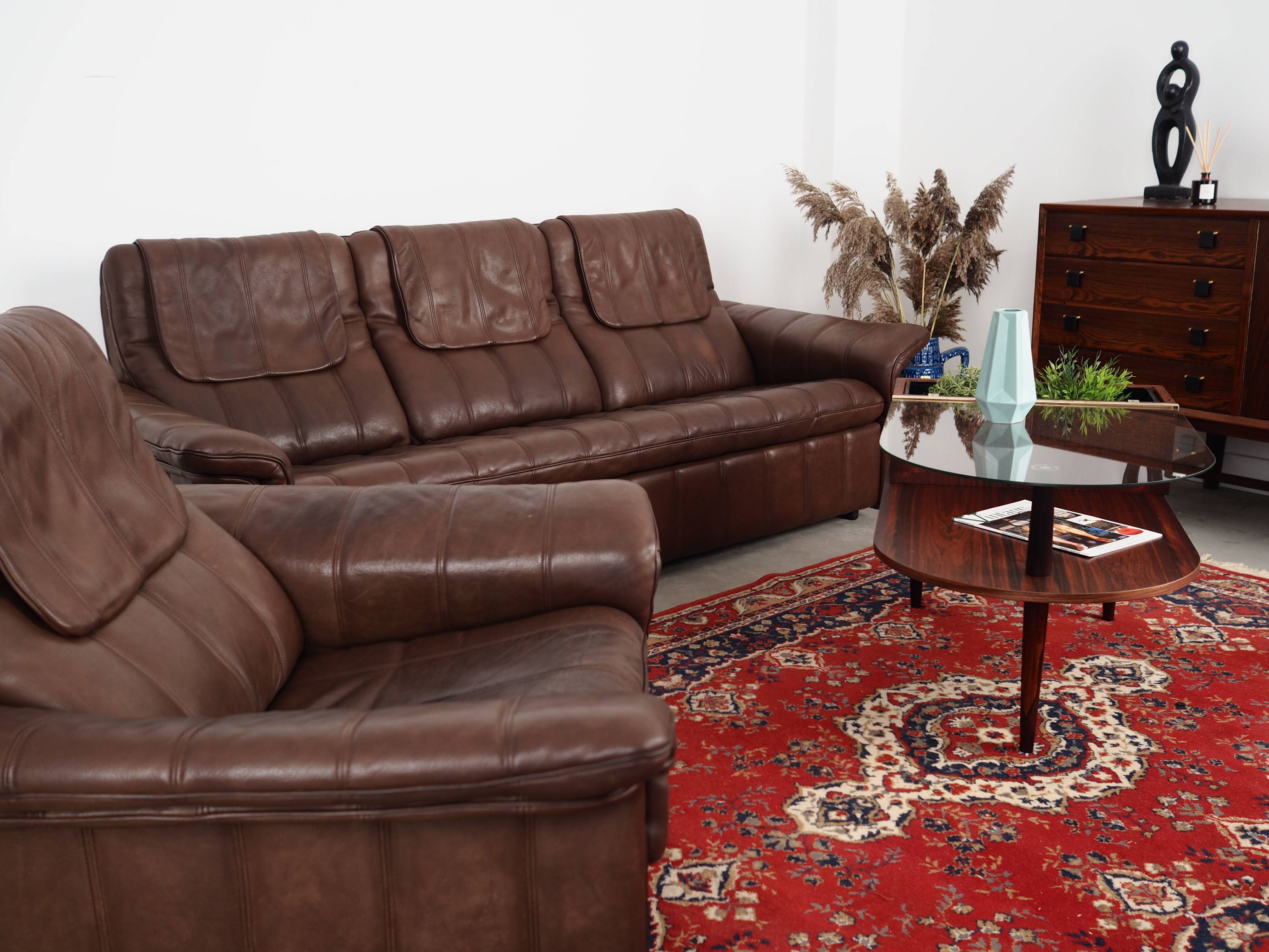 Brown leather sofa, Swiss design, 1970s
