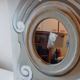 Mirror in whitewashed wood on painted canvas