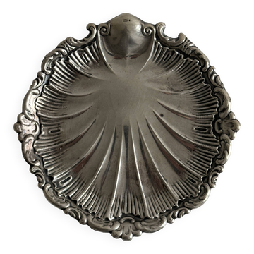plat rond décor coquillage métal argenté