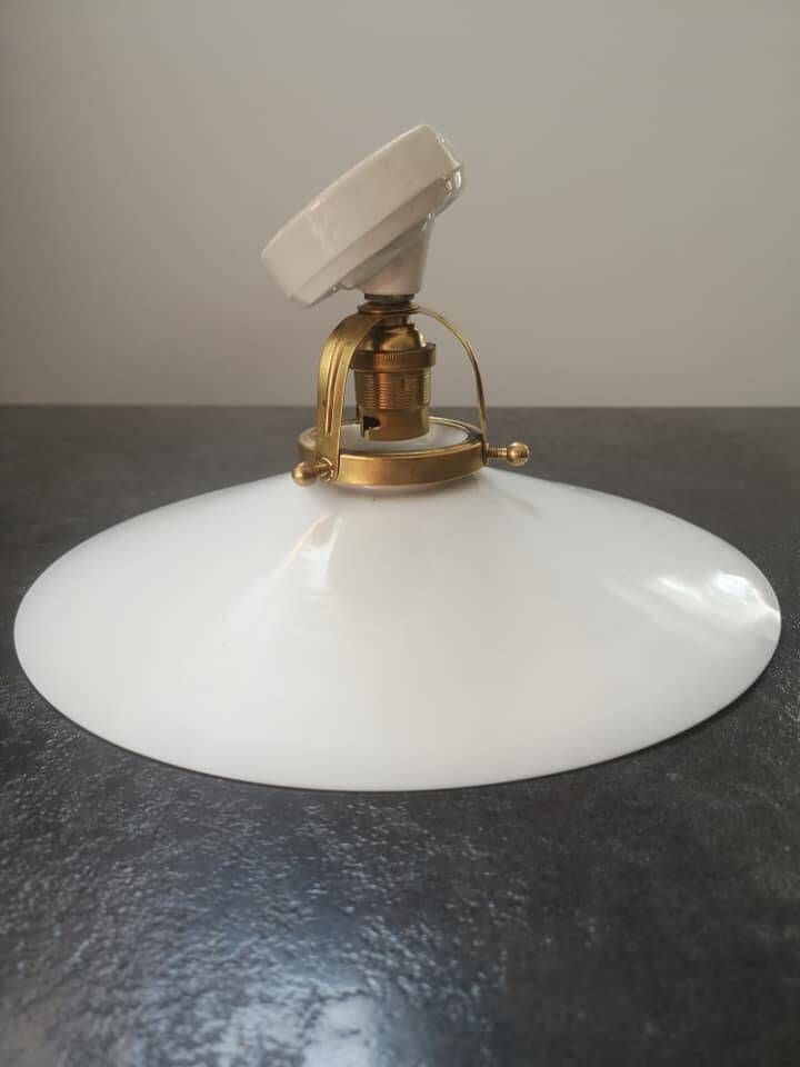 Old white opaline wall lamp with art deco porcelain foot 1930
