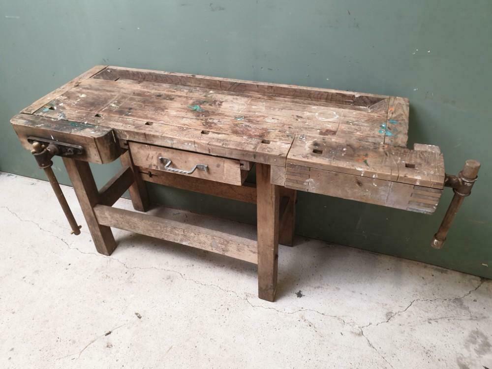 Old wooden workbench sidetable