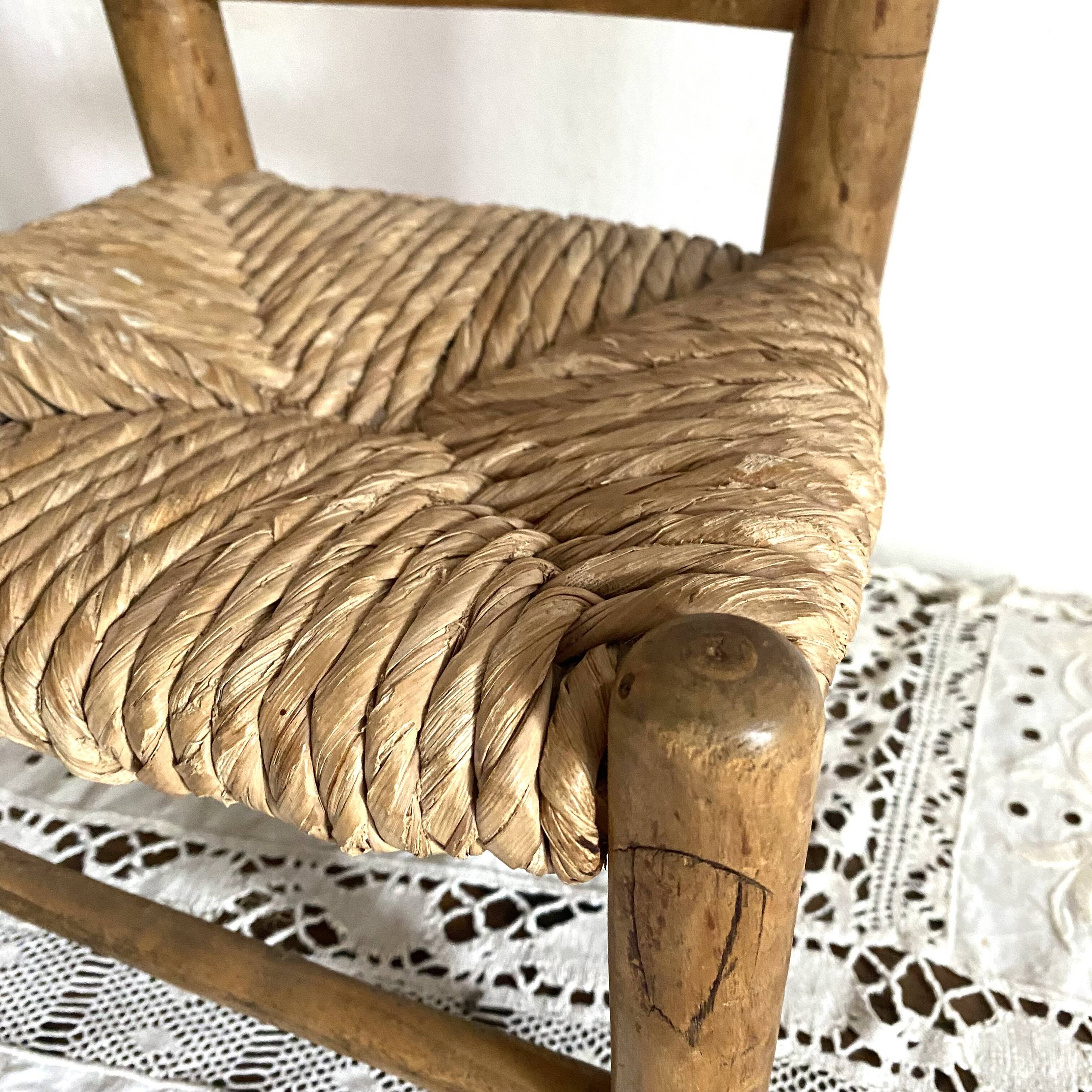 Chaise enfant en bois et paille