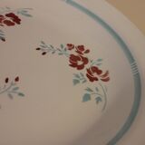 Dish in faience 50s floral decoration blue and pink