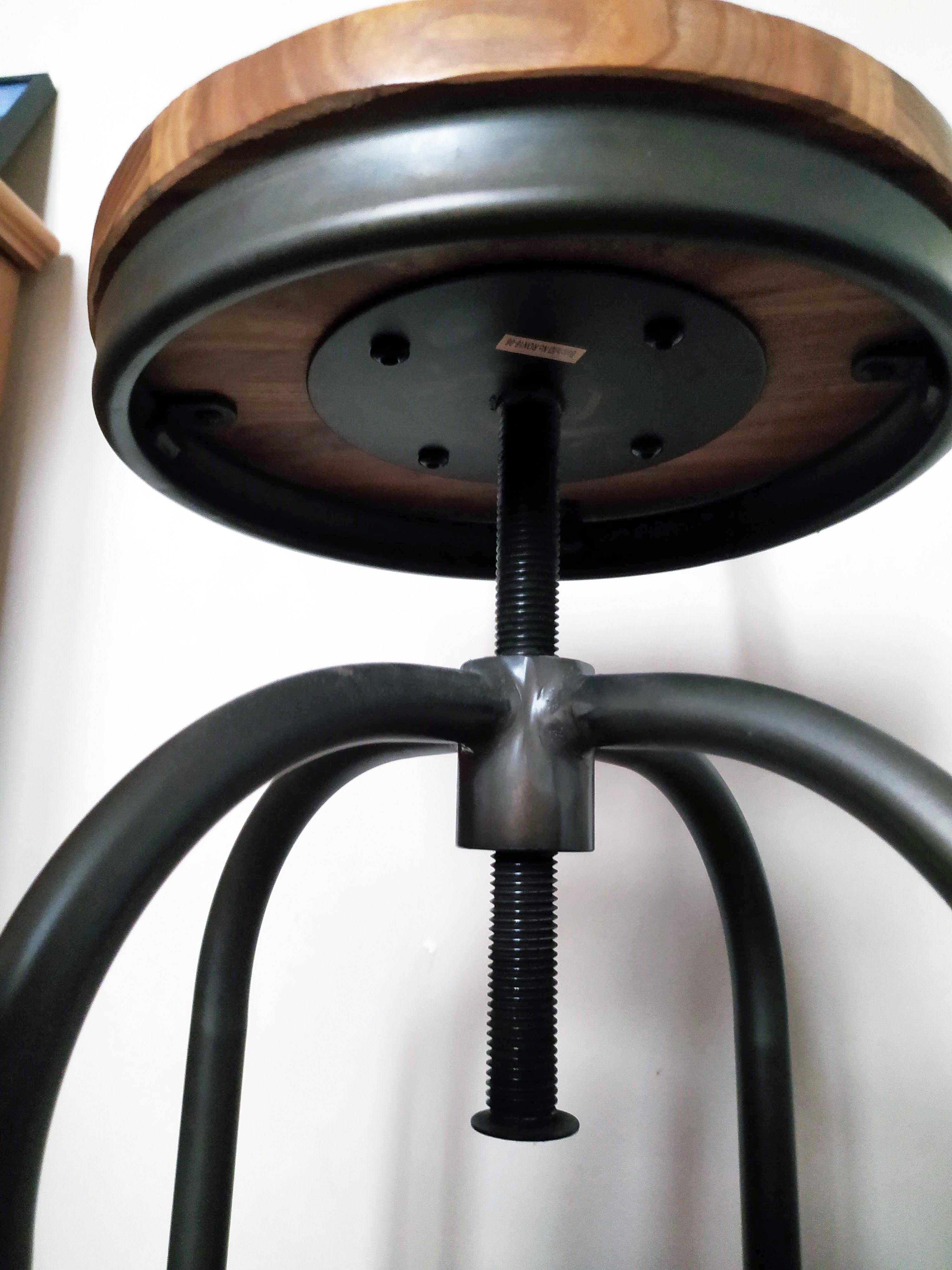 Set of two bar stools in wood and metal, industrial style.