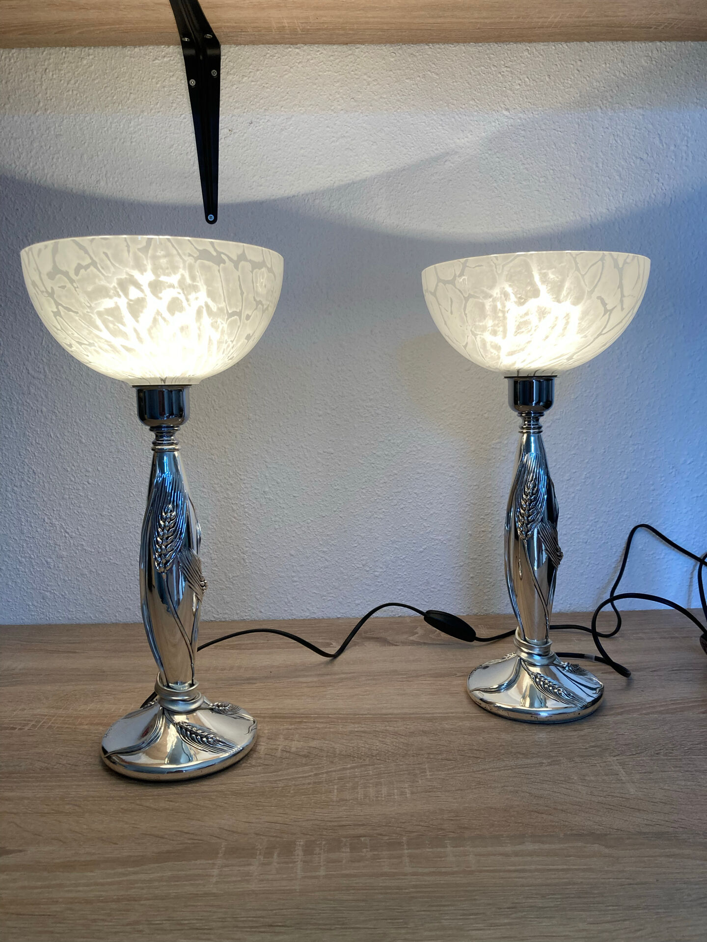 Pair of silver lamps by Marcello Gorgio with Murano lampshades.