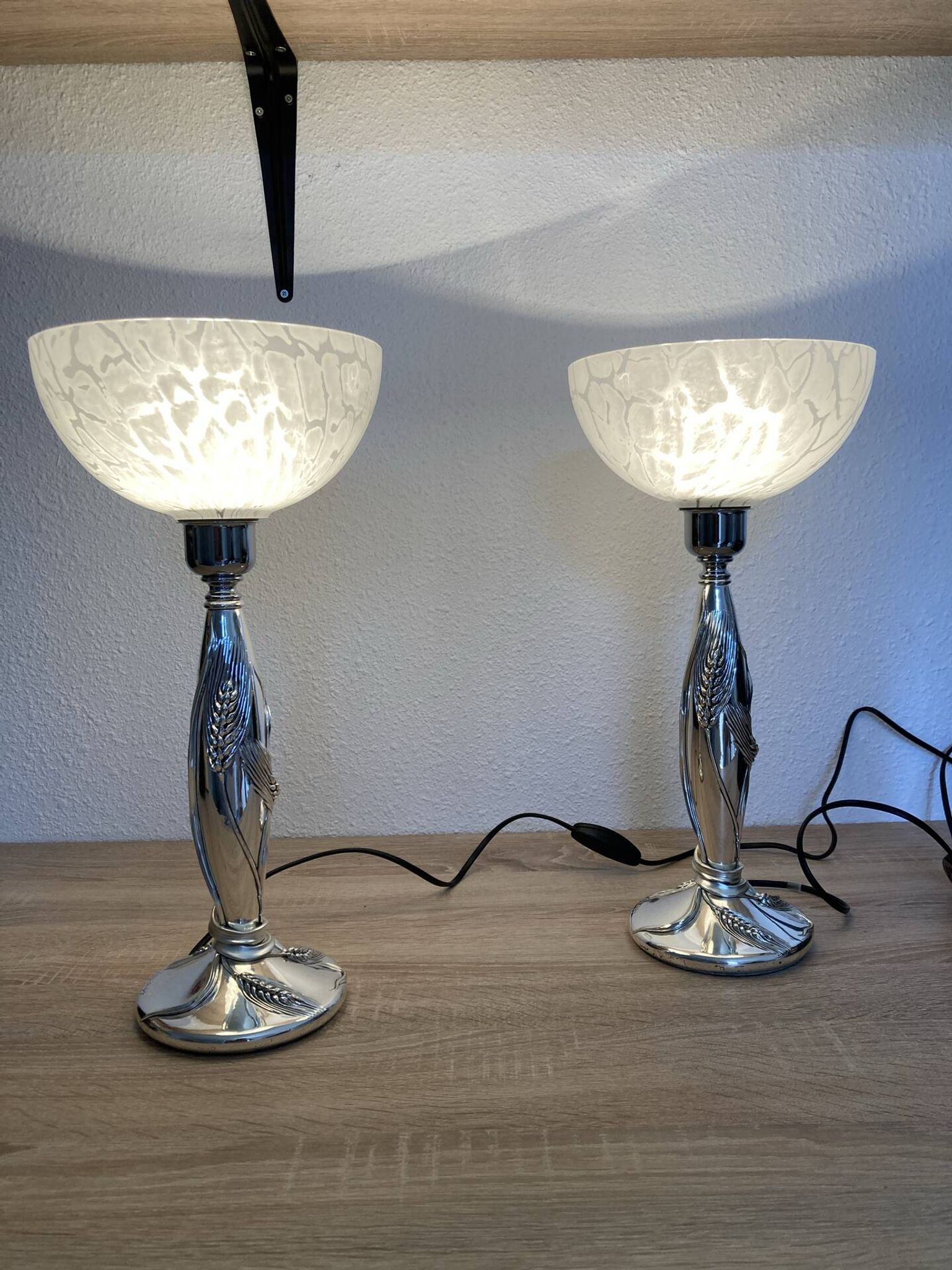 Paire de lampe argentée de Marcello gorgio abat jour murano