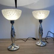 Paire de lampe argentée de Marcello gorgio abat jour murano
