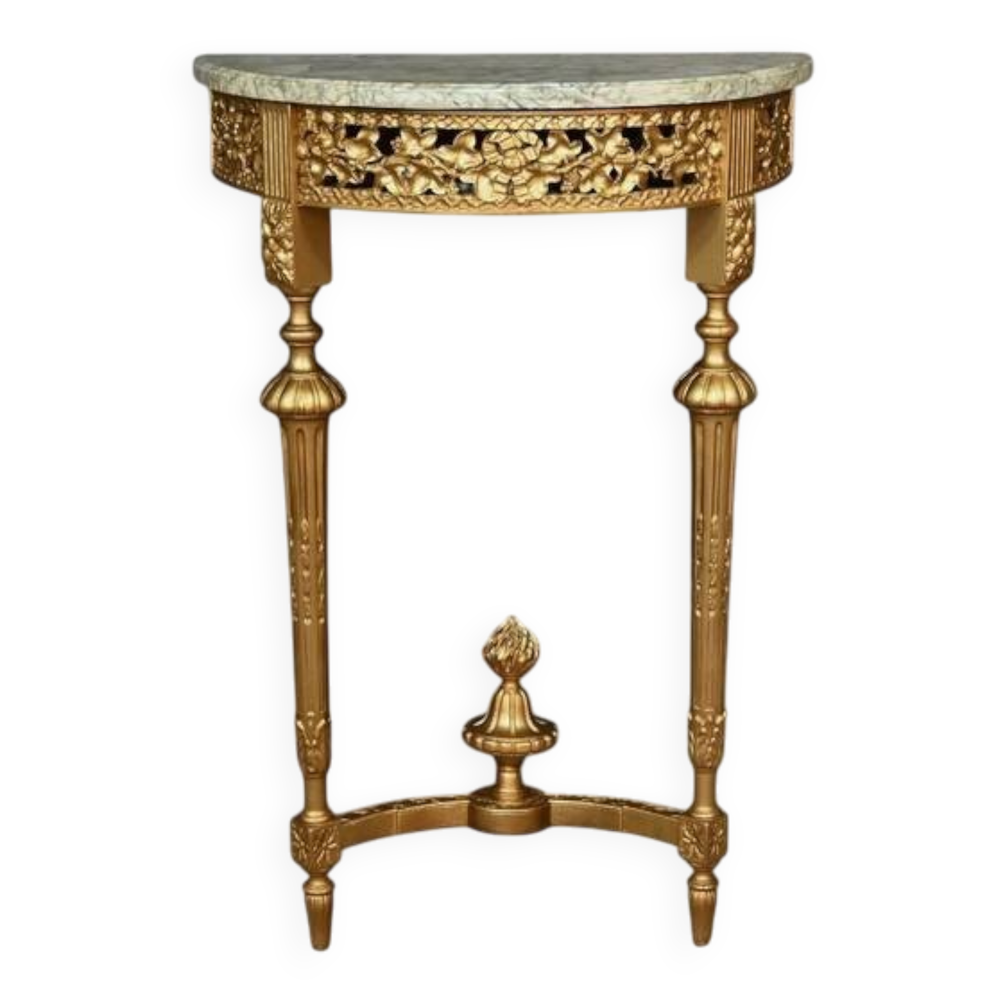 Small Half-Moon Console in Marble and Gilded Wood, Louis XVI Style – 20th Century