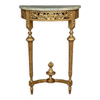 Petite Console Demi-lune en Marbre et Bois doré, style Louis XVI – XXe