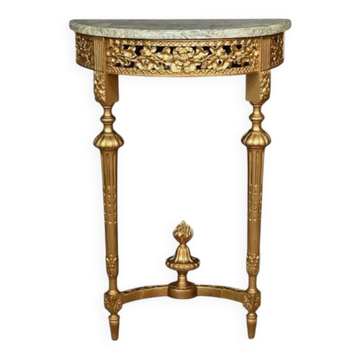 Small Half-Moon Console in Marble and Gilded Wood, Louis XVI Style – 20th Century