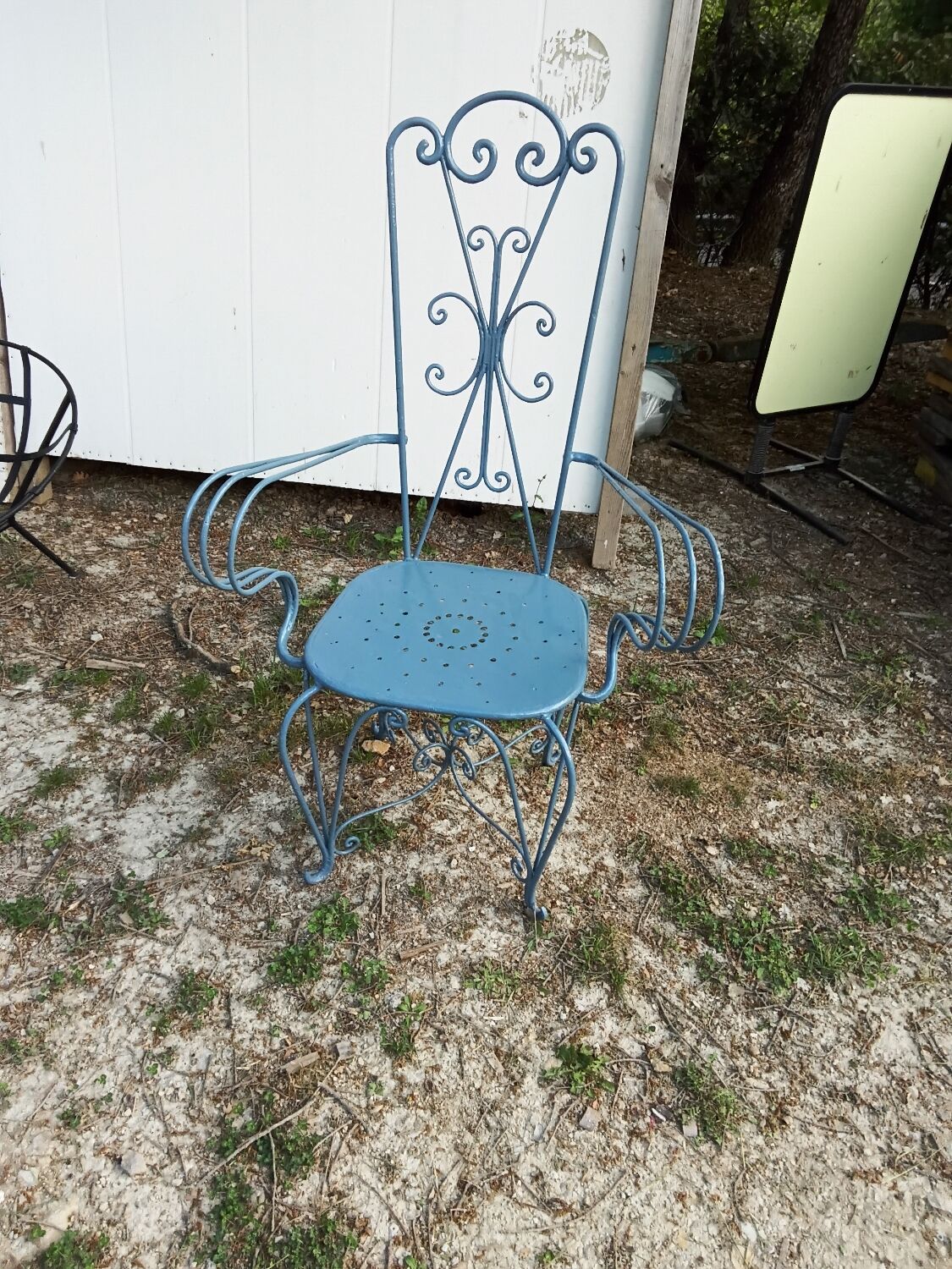 Large blue wrought iron garden furniture