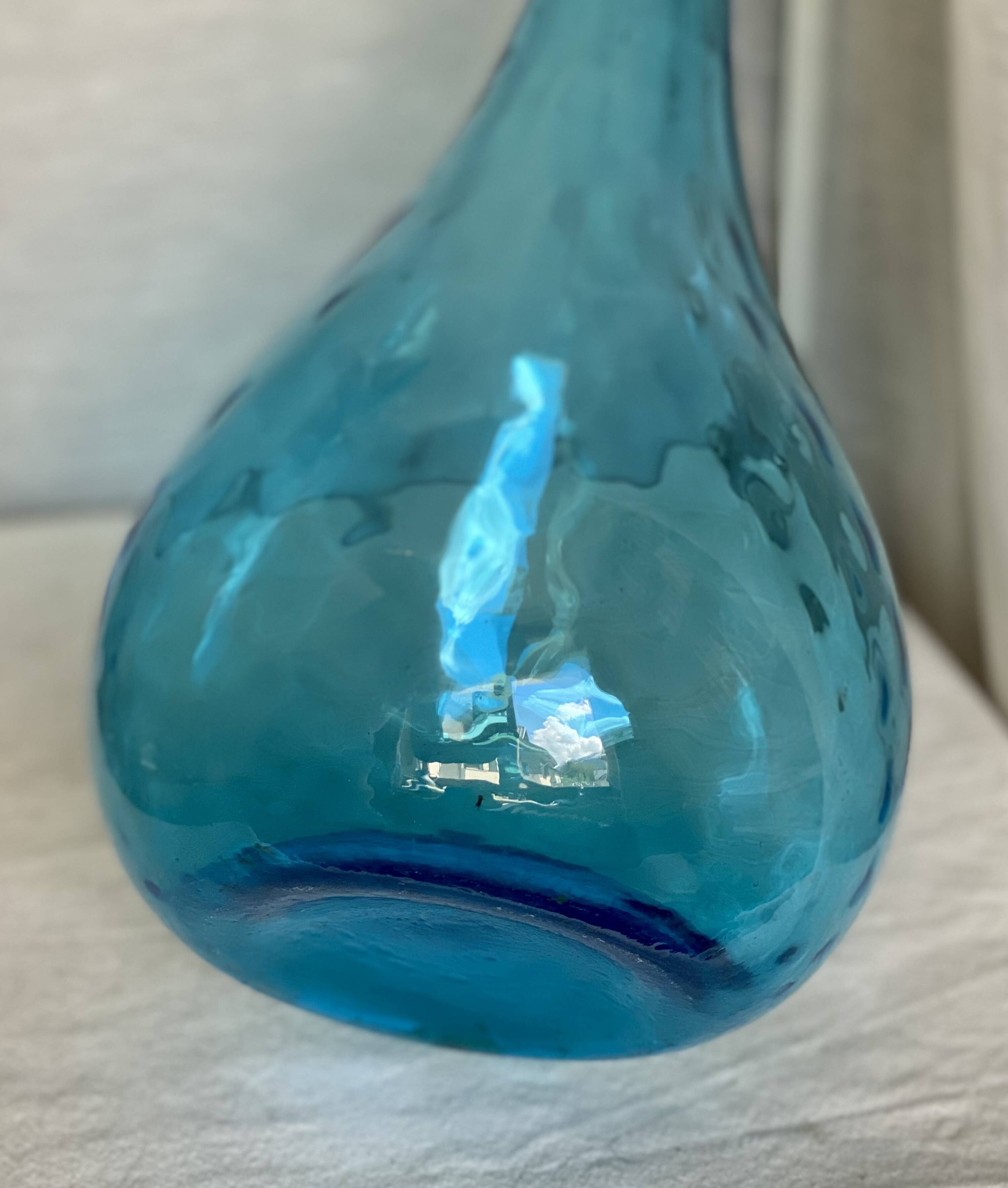 Large Empoli bottle (66cm) vintage 1960 blue tinted glass Murano carafe