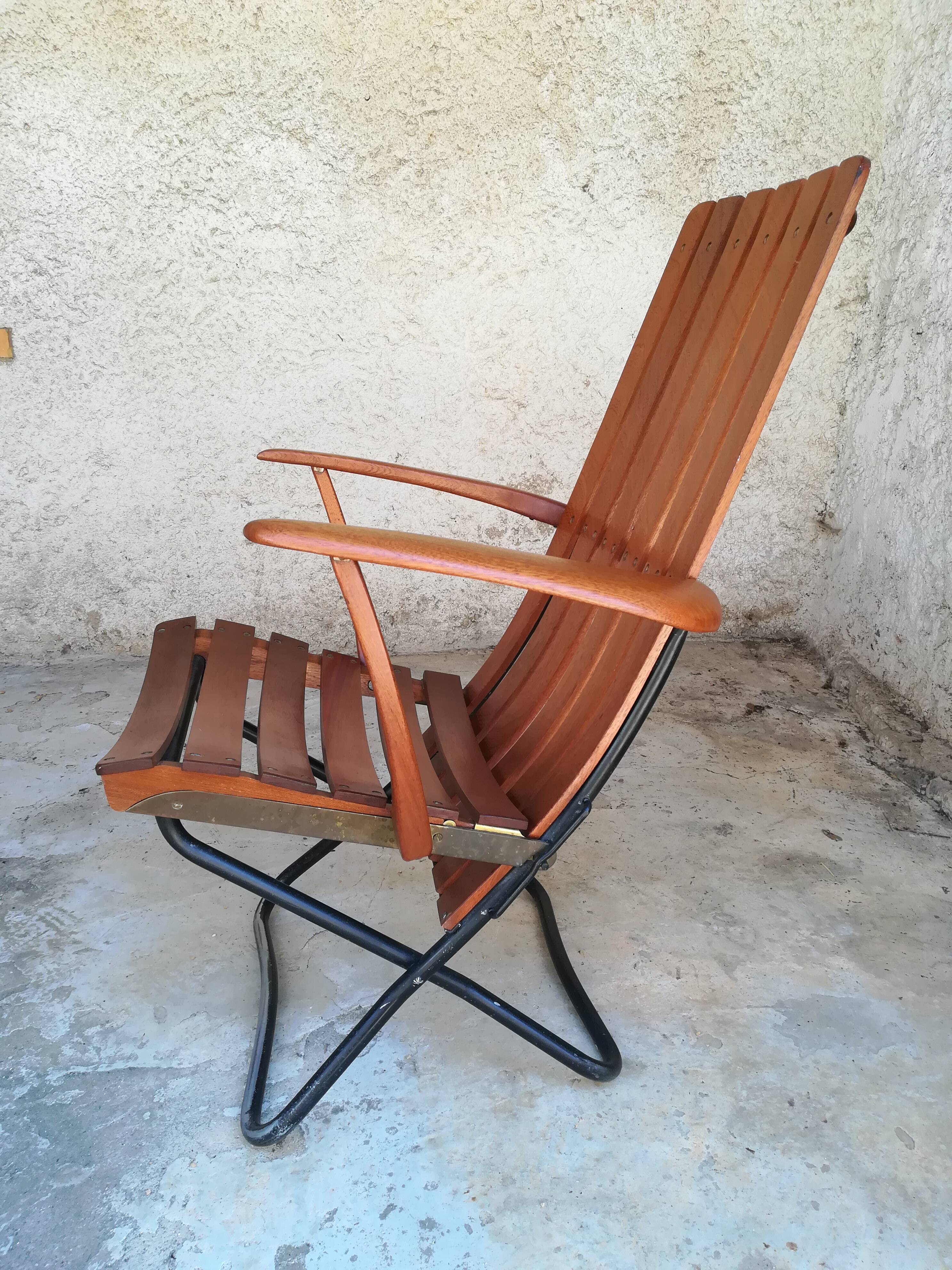 Teak wood folding armchair