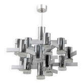 Geometric chrome and crystal chandelier, Gaetano Sciolari, Italy, 1970s
