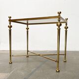 Mid-century Hollywood neoclassical brass and glass side or bedside tables attributed to Vereinigte Werkstätten, Germany, 1960s, set of 2.