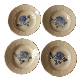 Lot 4 assiettes creuses rose bleue digoin sarreguemines art déco