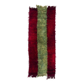Vintage Filikli Tulu Runner Rug in Red and Green Mohair Angora Wool