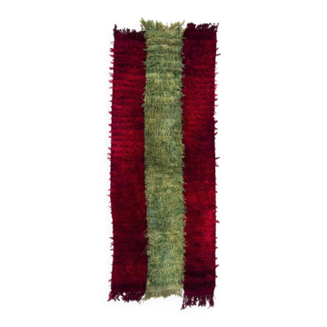 Vintage Filikli Tulu Runner Rug in Red and Green Mohair Angora Wool